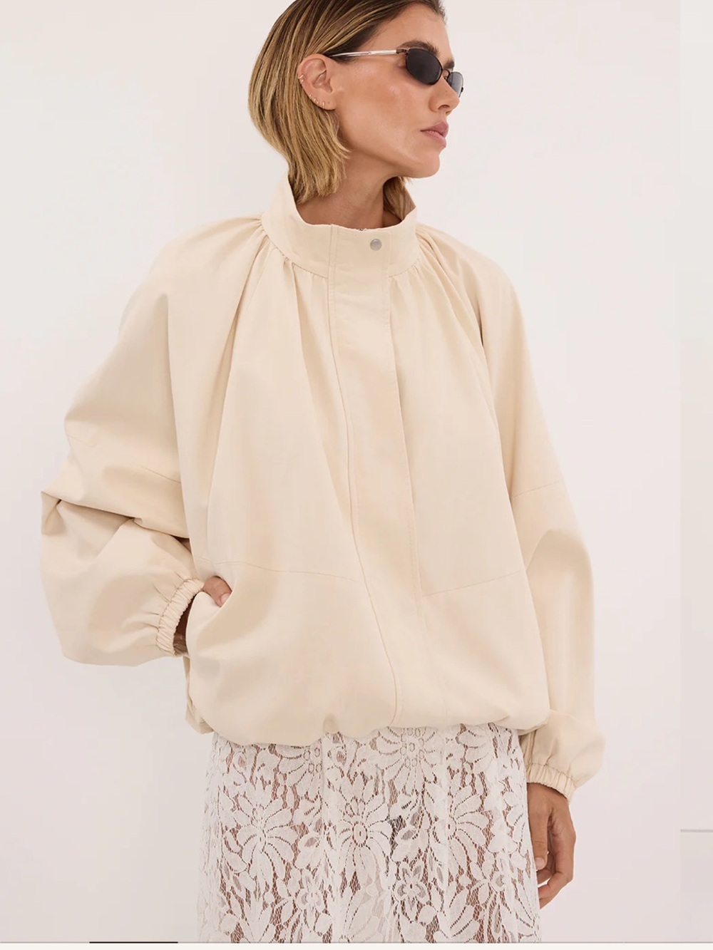 DISSH Oversized Cream High-Stand Bomber Jacket
